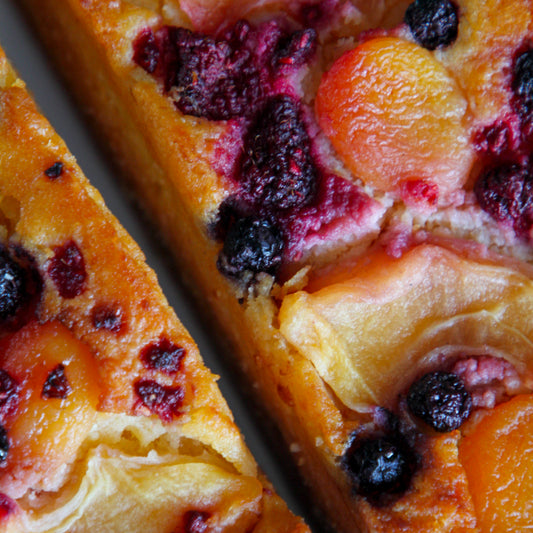 Poached Fruit and Ricotta Bar Cake