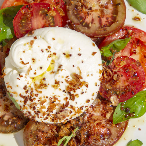 Garlic Butter Crumbs with Caprese Salad