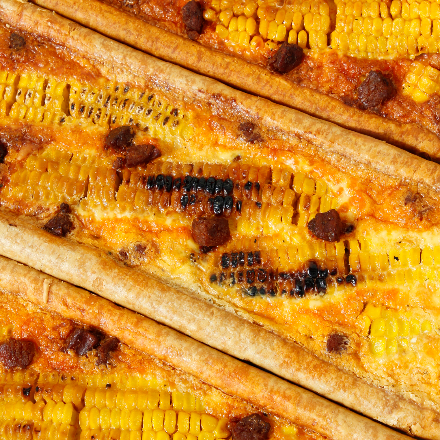 Sweetcorn, Manchego & Chorizo Long Tart