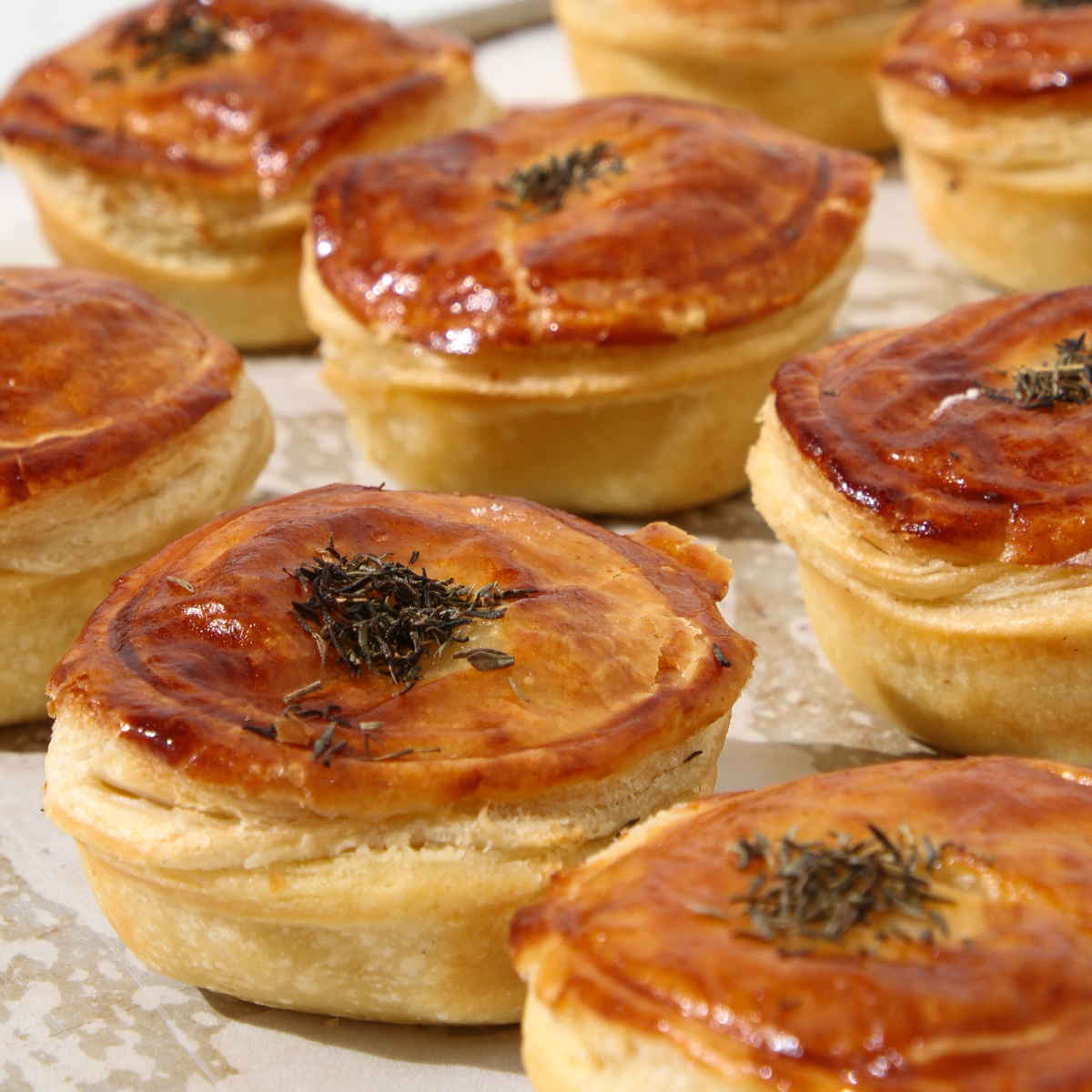 Mini Chicken, Ham & Brie Pies