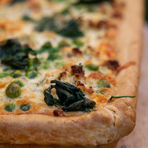 Long Spinach, Peas, Ricotta and Onion Tart